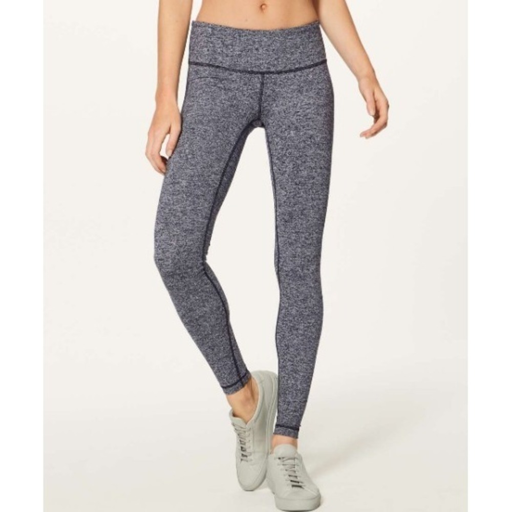 Lululemon Wunder Under Mid Rise Leggings 6 Black White Space Dye Luon 29"
